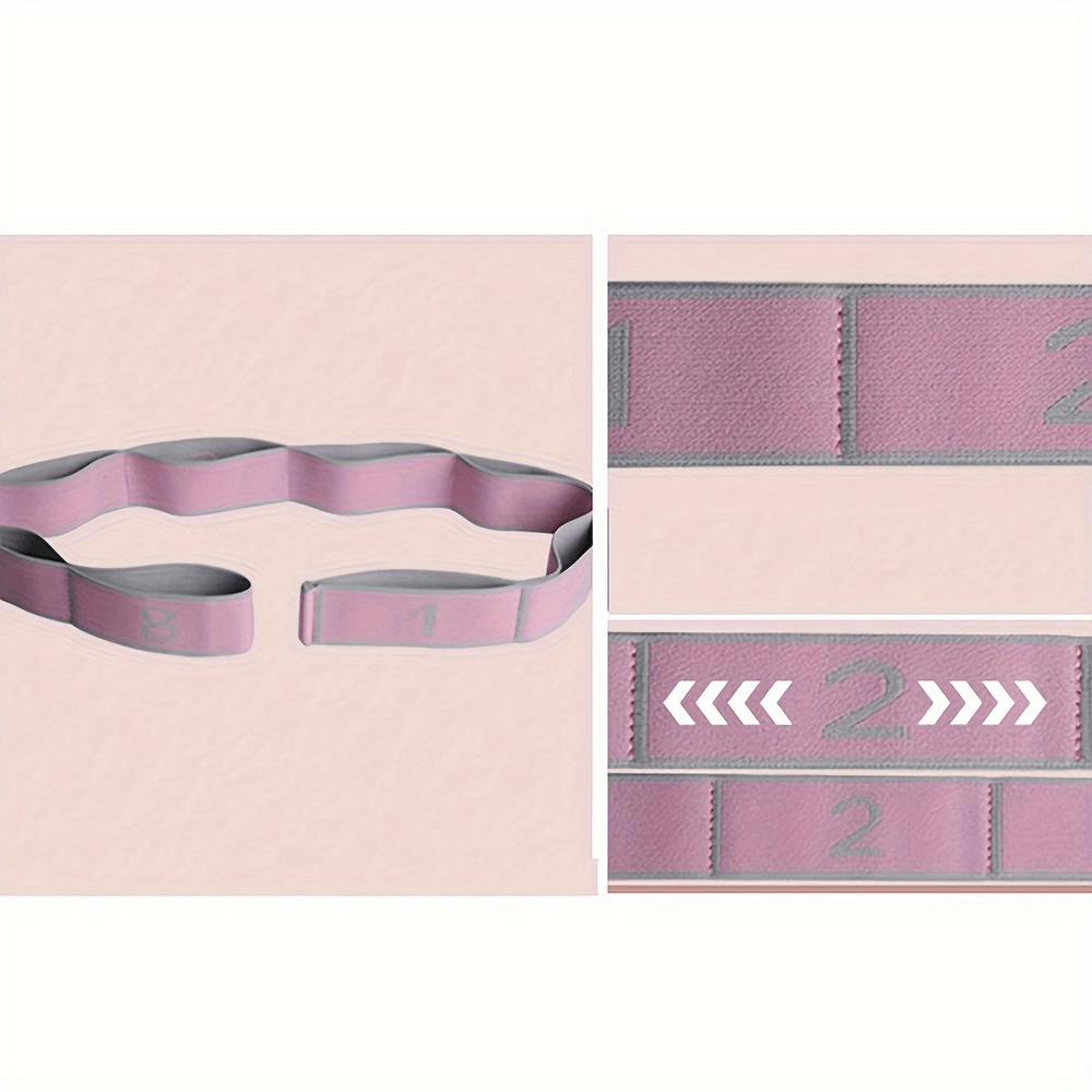 Segmented pink resistance yoga strap SF2860 for flexibility and strength training.