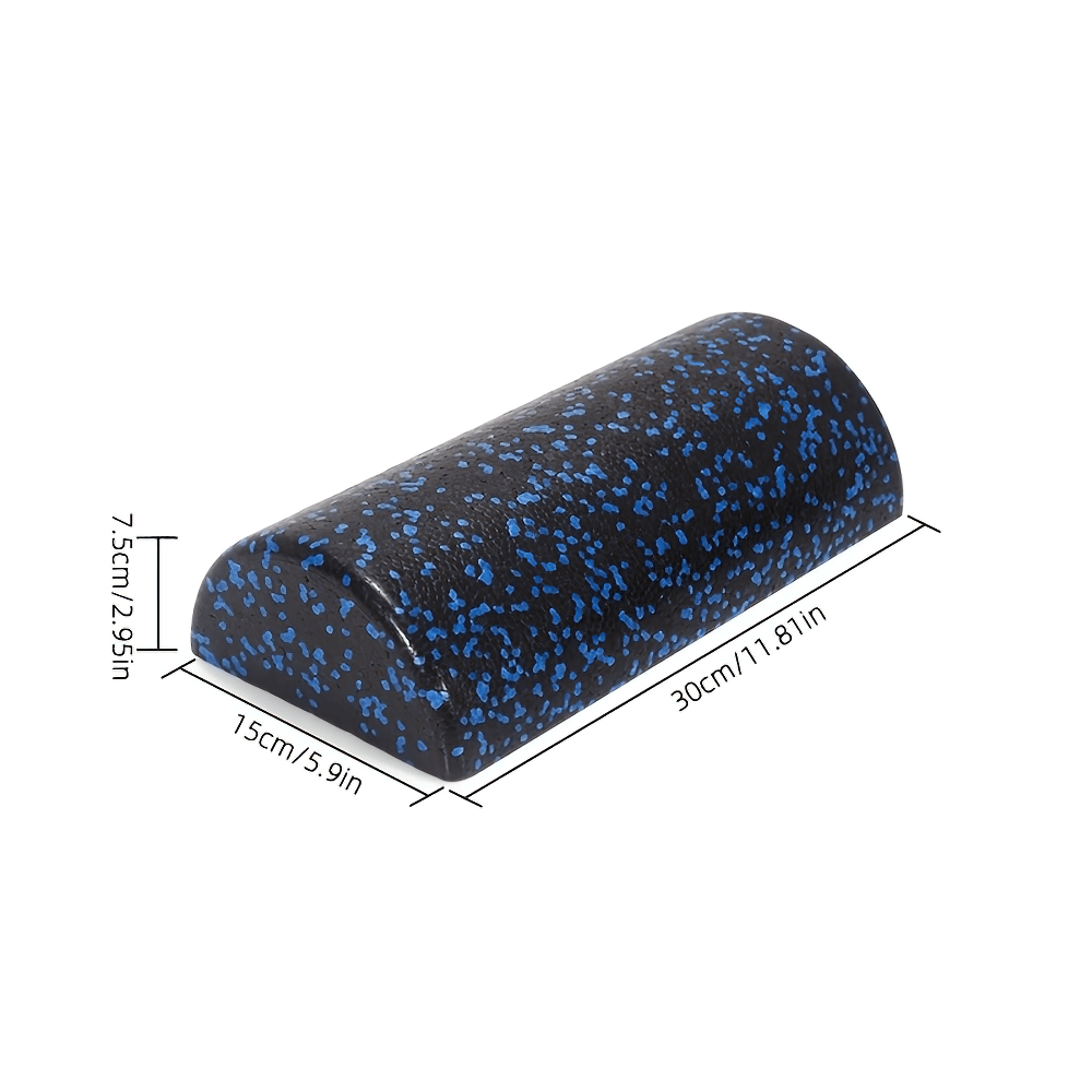 Semi-round EPP foam roller in black and blue for fitness, yoga, and Pilates. Dimensions: 30cm x 15cm x 7.5cm.