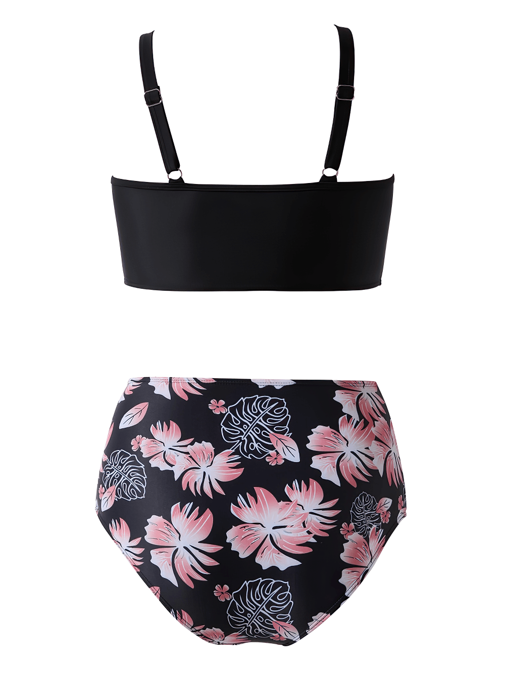Sexy Black Floral High Waist Swimwear with Mesh - SF4694, featuring a halter top and floral-print high-waist bottoms.