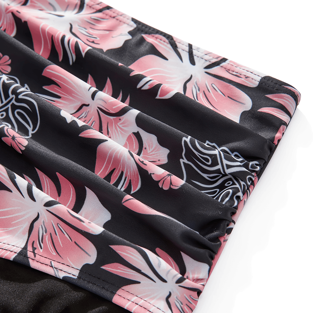 Sexy Black Floral High Waist Swimwear with Mesh - SF4694 close-up of floral print detail.