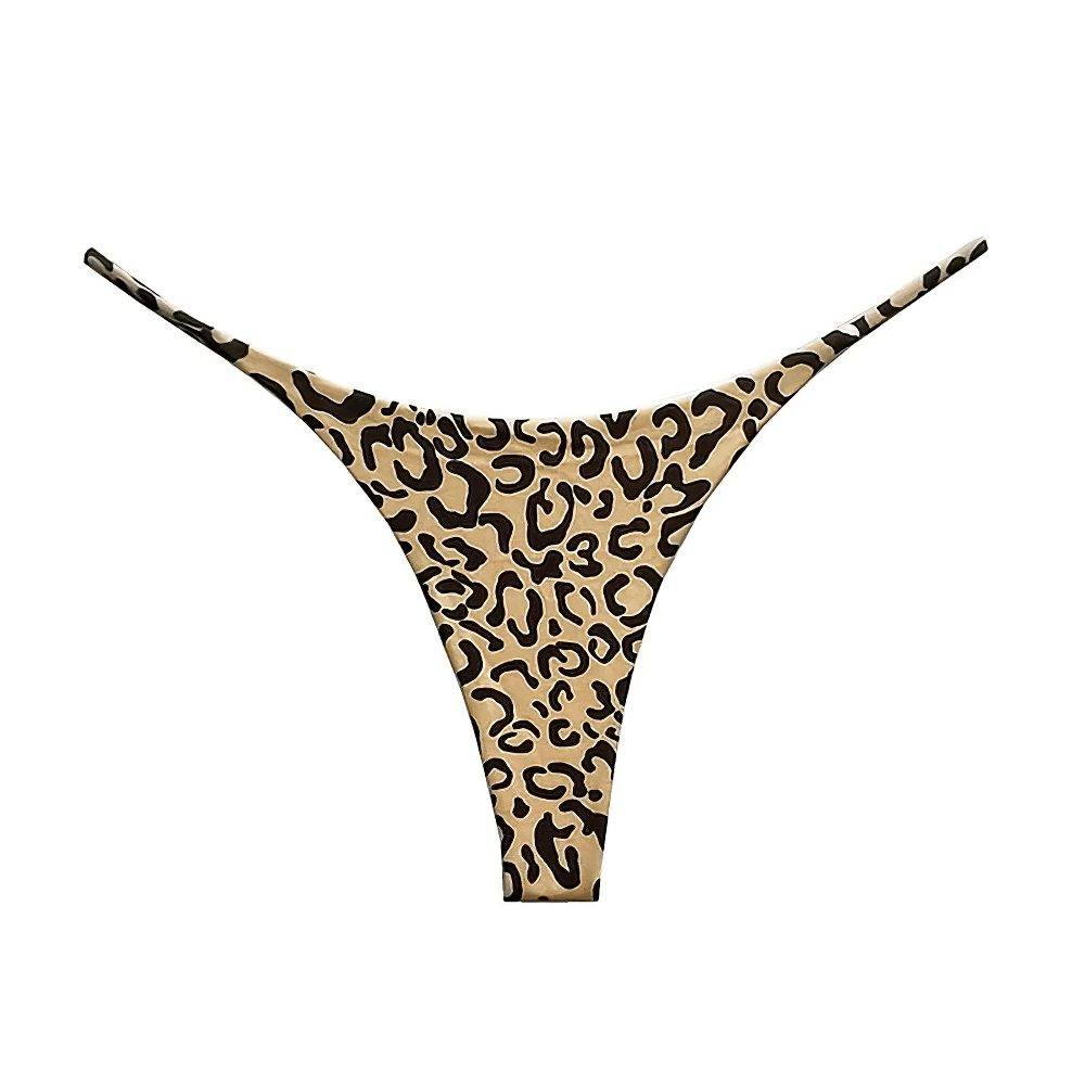 Leopard print thong bikini for women, low-rise cotton T-back style, sexy and breathable design, perfect for minimal visibility.