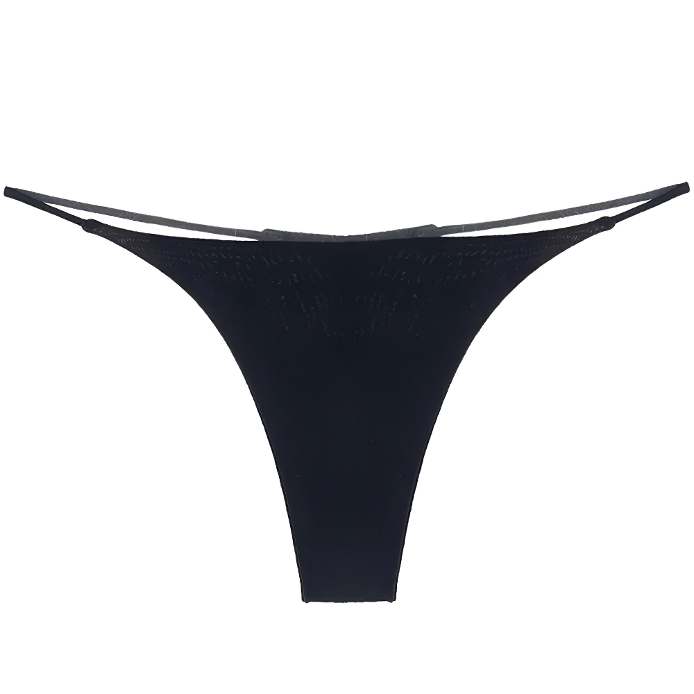 Sexy Cotton Low-Rise Thong Bikini in black with T-back style for women. Comfortable, breathable, G-string design for minimal visibility.