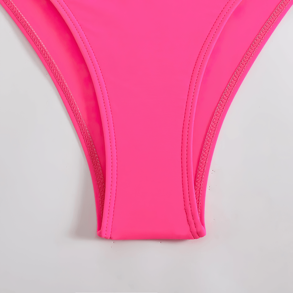 Sexy Cutout One Piece Swimsuit with Open Back - SF4546 pink bikini bottom close-up.