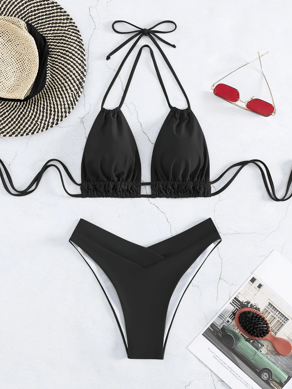 Sexy Lace-Up Halter Bikini Set With High Waist - SF4730 featuring a halter top and high-waist bottoms on a stylish background.
