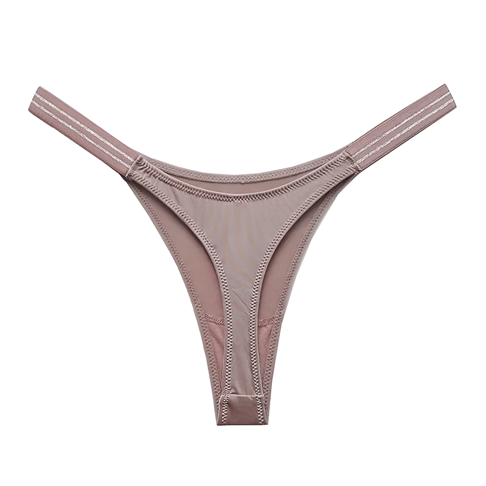 Sexy low-rise G-string panties in beige, SF2189. Stylish knit design, perfect blend of polyester, nylon, and spandex for a sleek fit.