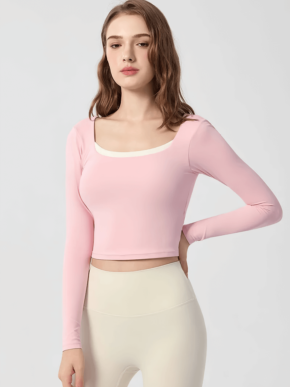 Sexy Open Back Sports Women Long Sleeve Top - SF4142 in pink, ideal for yoga and fitness, featuring stylish back cutout and full sleeves.