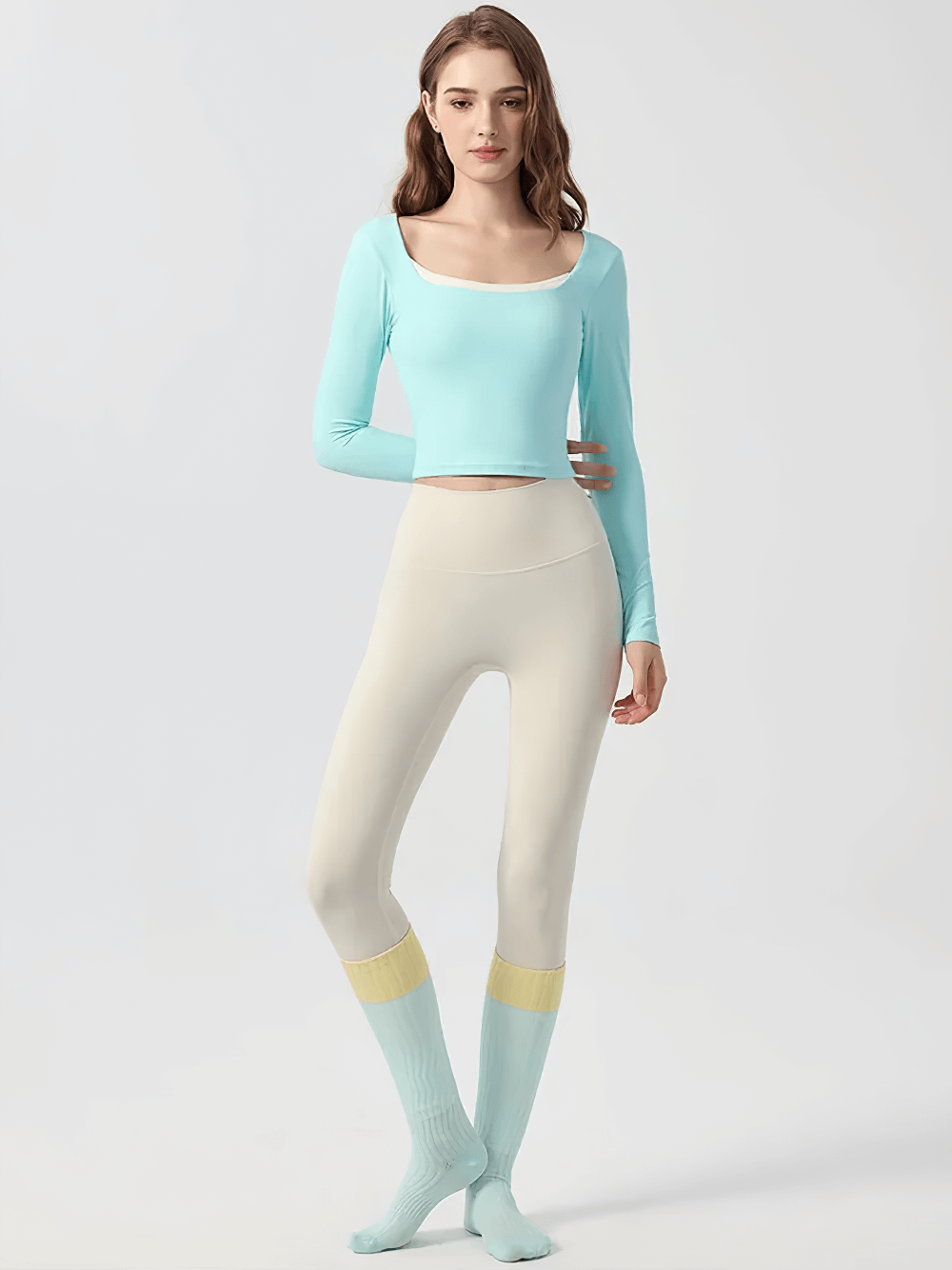 Woman wearing Sexy Open Back Sports Women Long Sleeve Top - SF4142 for yoga.