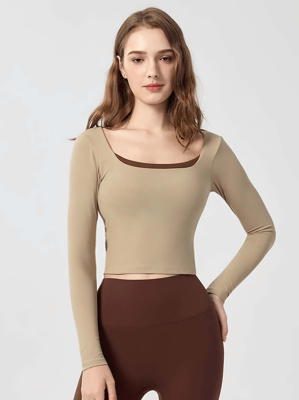 Woman wearing Sexy Open Back Sports Women Long Sleeve Top - SF4142 for yoga and fitness