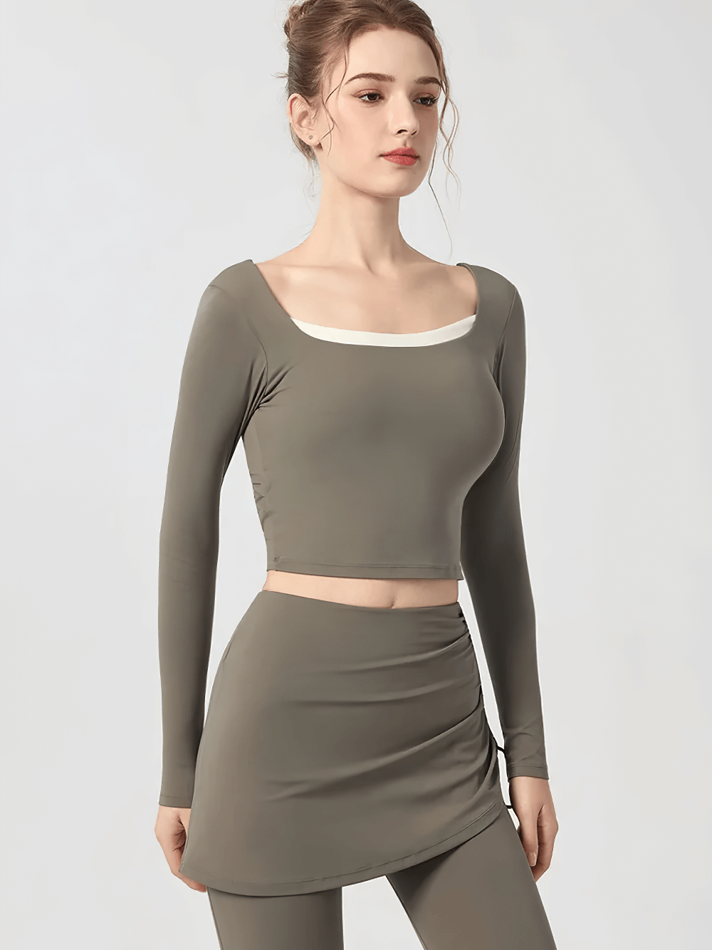 Woman wearing Sexy Open Back Sports Women Long Sleeve Top - SF4142 for yoga and fitness, stylish and comfortable design.