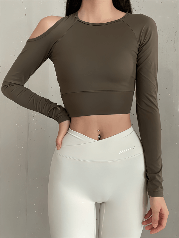 Sexy Sports Women's Top with Long Sleeves and One Open Shoulder - SF1428