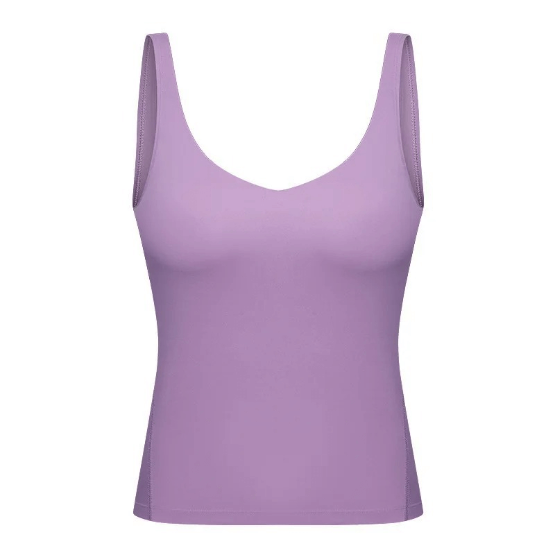 Purple V-Neck Yoga Sports Tank Top with Padded Bras - Breathable, Quick Dry, Anti-wrinkle Fabric for Women, SF1801.