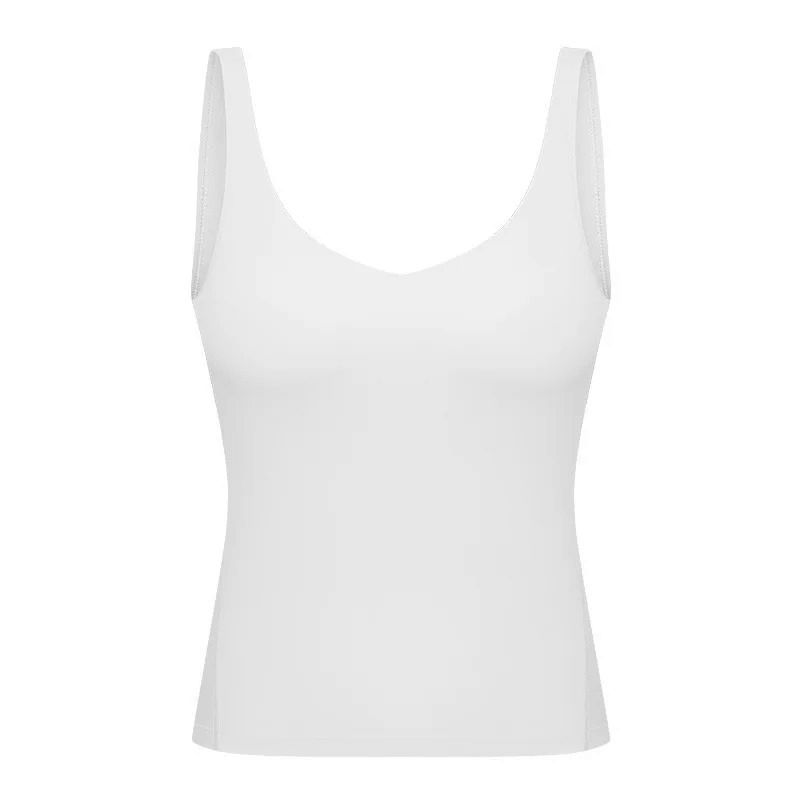 Sexy V-Neck Yoga Sports Tank Top with Padded Bra in White - Quick Dry and Comfortable for Women