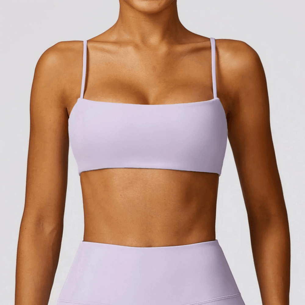 Lilac Shockproof Yoga Sports Bra - SF2457, featuring breathable nylon-spandex mix, perfect for gym, fitness, and dance. Snug and stylish.