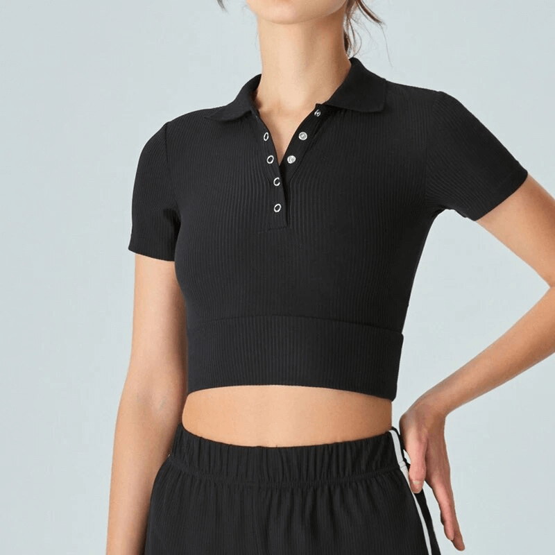 Kurzes elastisches Sport-Damen-T-Shirt mit Polokragen – SF1647 