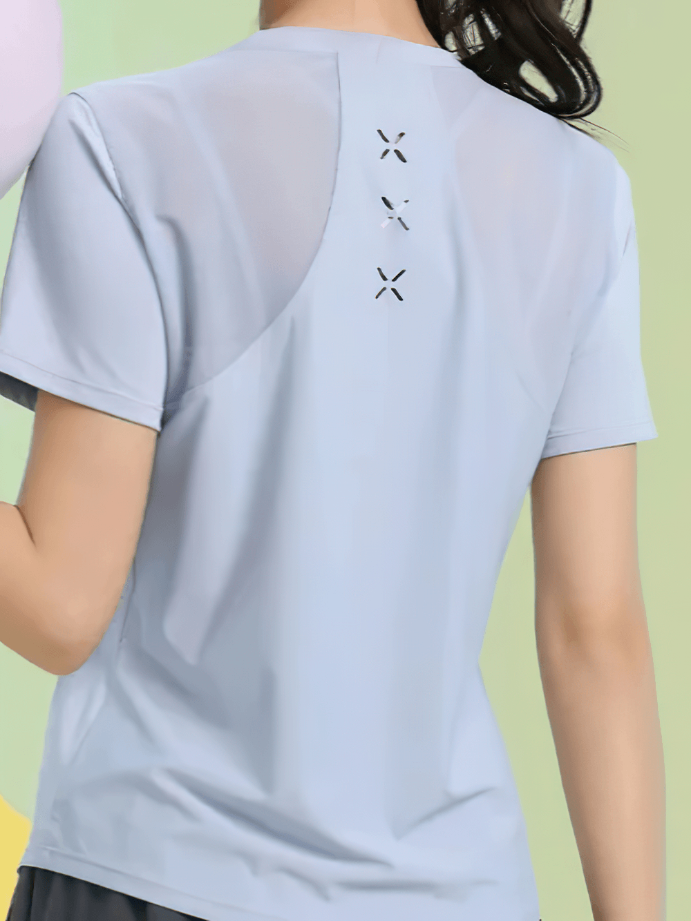 Alt Tag: Short Sleeve Breathable Training T-Shirt for Women's - SF4435 back view with breathable mesh panels and quick-dry lightweight fabric