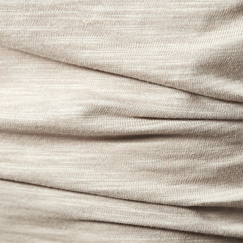 Alt Tag: Short-Sleeve Henley T-Shirt with Button Placket - SF4364 beige slub-knit fabric close-up, soft texture with subtle depth