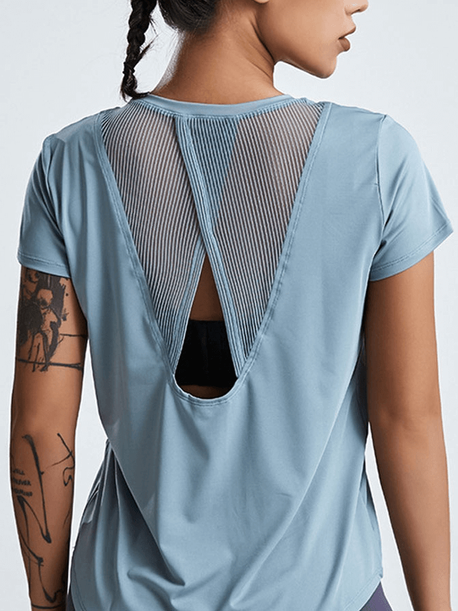 Kurzärmliges Lauf-T-Shirt mit hohlem Rücken / lockere Yoga-Kleidung – SF1485