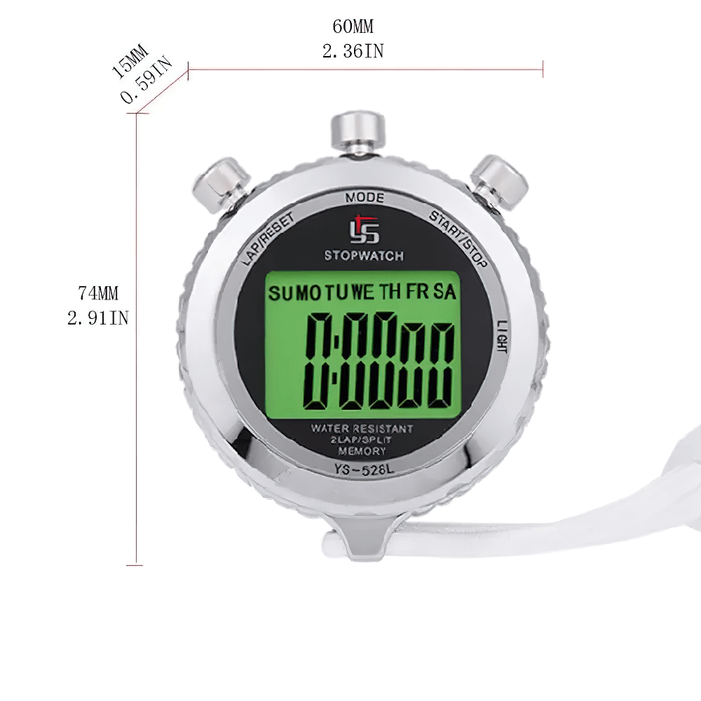 Silent Stopwatch with Countdown Timer - SF3465, digital sports stopwatch with large display, precision timing, and low-light functionality.