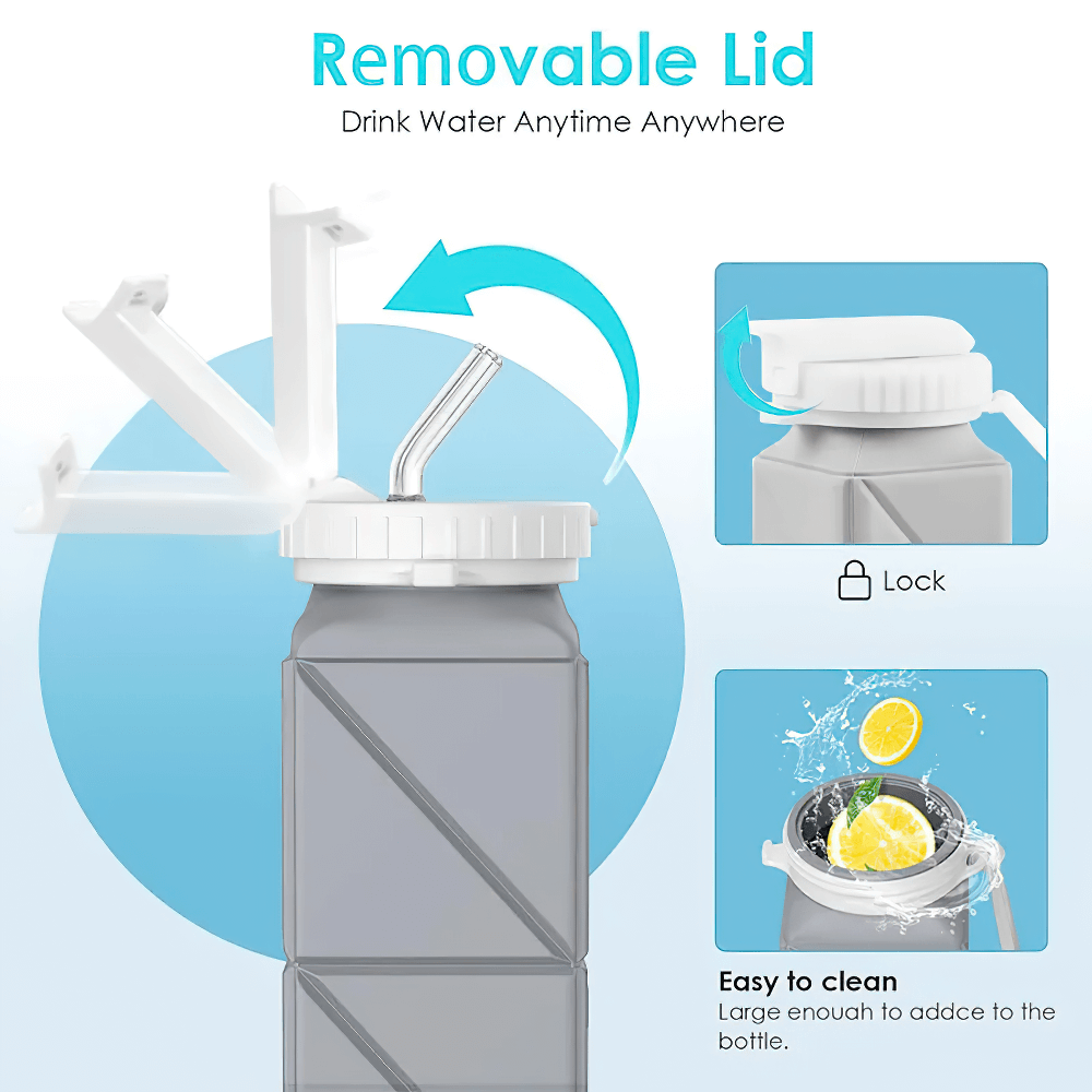 Silicone Collapsible Water Bottle for Travel - SF3483 with easy-to-clean removable lid and straw for convenient hydration.
