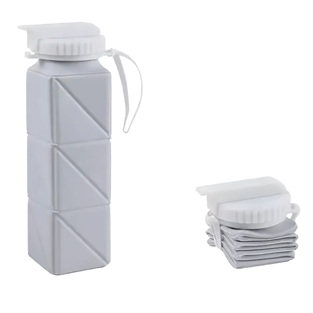Silicone Collapsible Water Bottle for Travel - SF3483 shown folded and expanded, perfect for versatile hydration on the go.