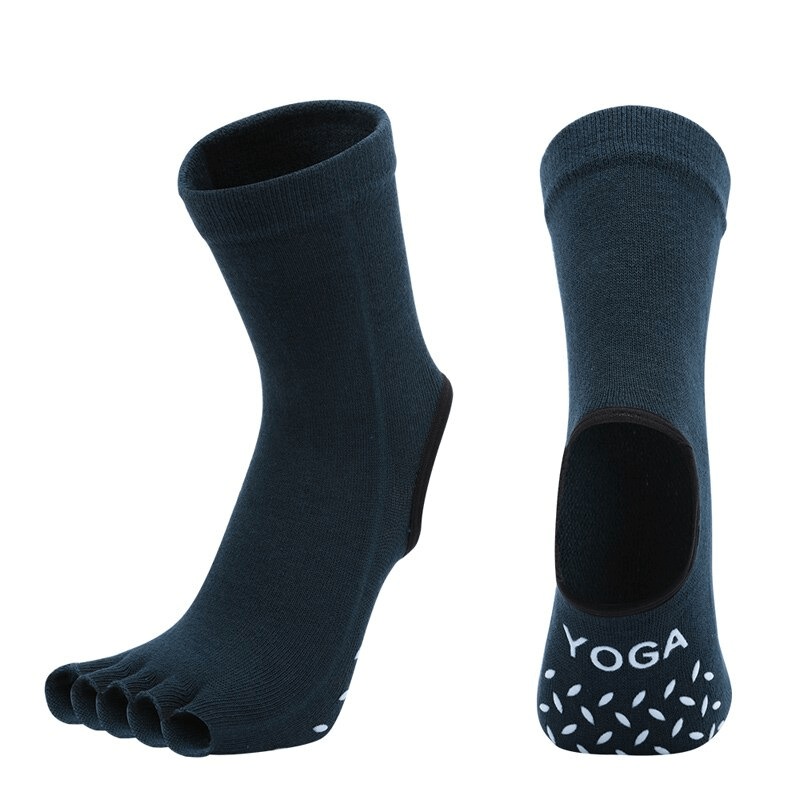 Silicone Non-Slip Toeless Pilates Socks with five-finger design and optimal grip for yoga, dance, and fitness, SF1398