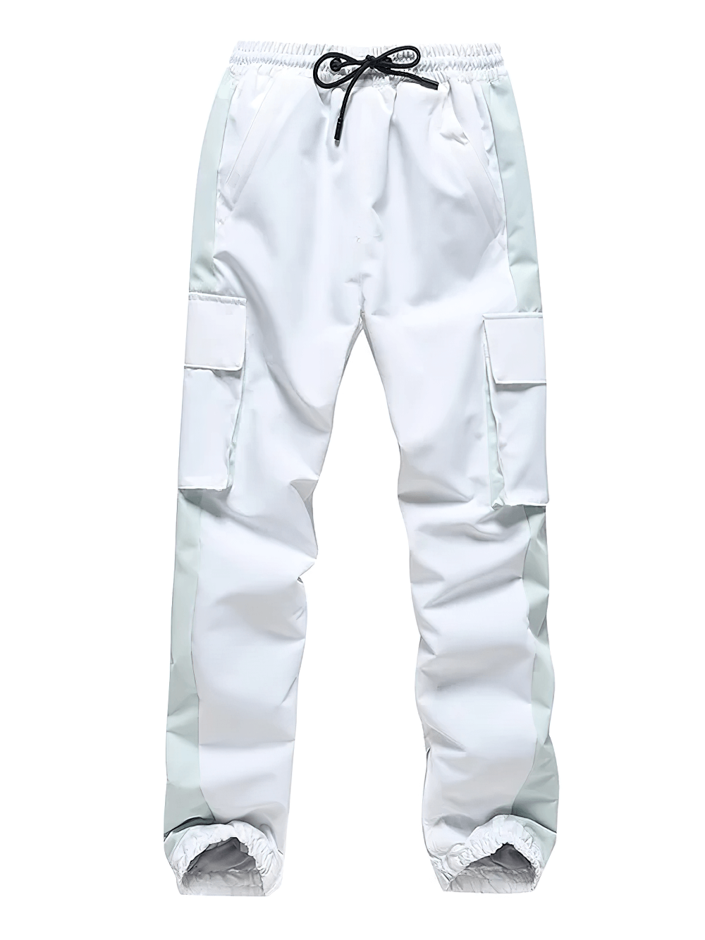 Alt Tag: Ski Pants with Adjustable Waist And Side Pockets - SF4281 white waterproof insulated ski trousers with adjustable drawstring waist