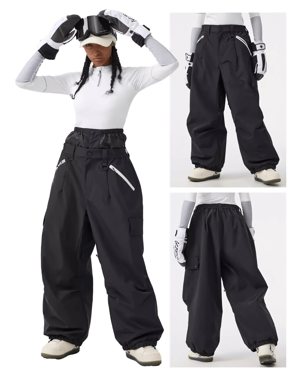 Person wearing Ski Pants with Multi Pockets and Adjustable Fit - SF4269 for winter sports, showcasing breathable and waterproof features.