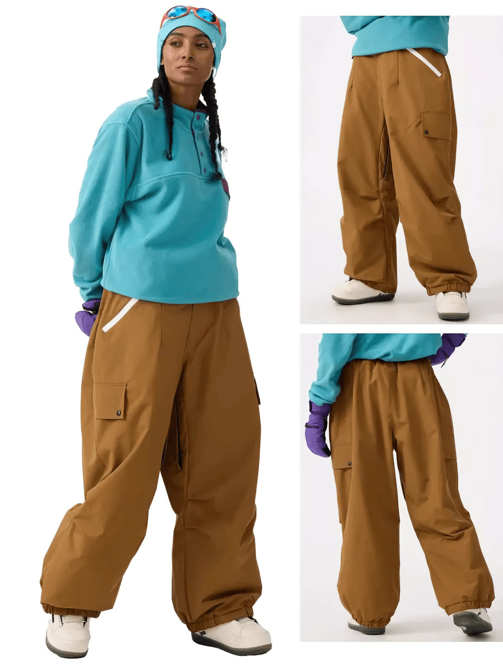 Ski Pants with Multi Pockets and Adjustable Fit - SF4269 showcasing breathable, waterproof design in brown with elastic cuffs for winter sports.