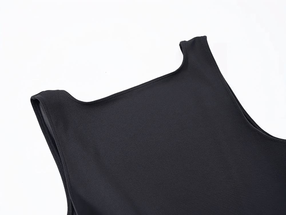 Close-up of sleek black sleeveless backless flared-leg jumpsuit top for women, ideal for yoga and dance - SF2367