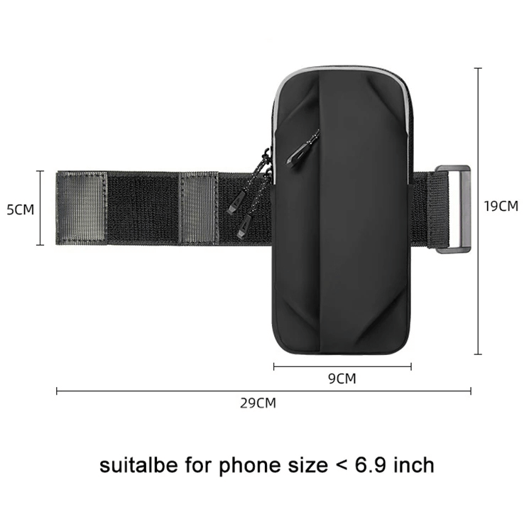 Sleek black multifunctional shoulder pouch SF2058 with size dimensions, ideal for phones under 6.9 inches, perfect for urban lifestyles.