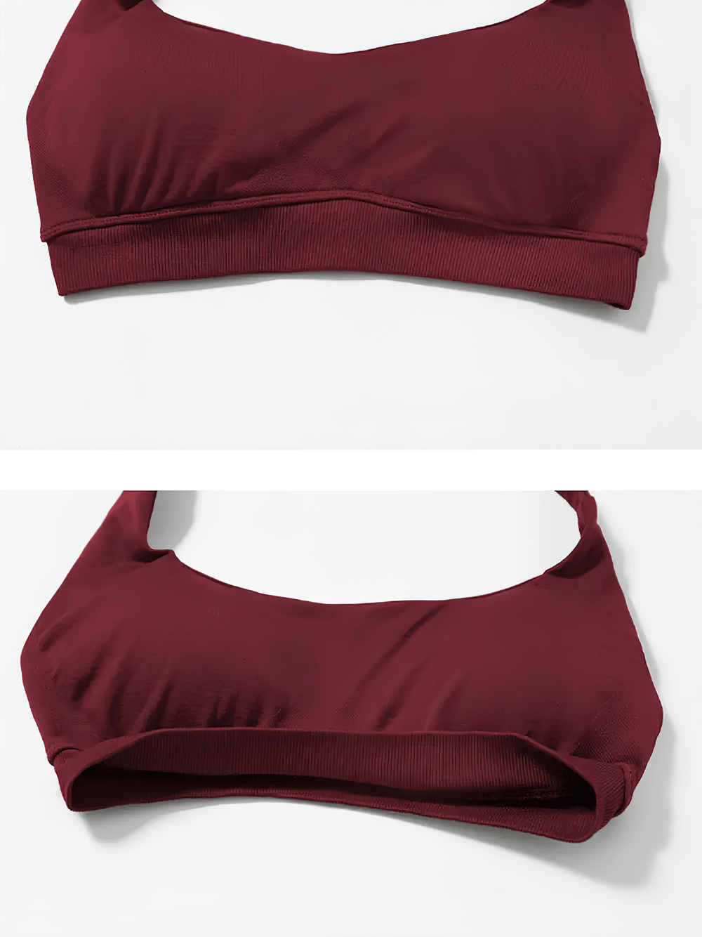 Maroon halter sports bra with flattering neckline for activewear set SF2394, ideal for gym, yoga, or casual wear.