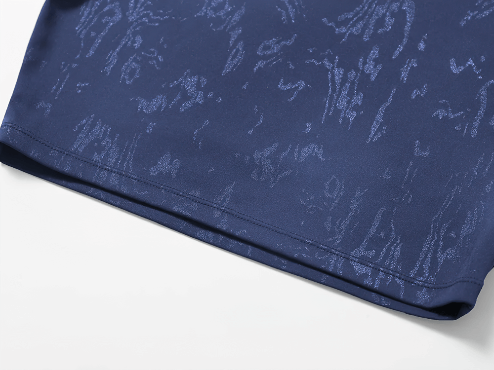 Close-up of navy short-sleeve cropped workout top with moisture-wicking fabric, perfect for yoga, gym, or casual wear.