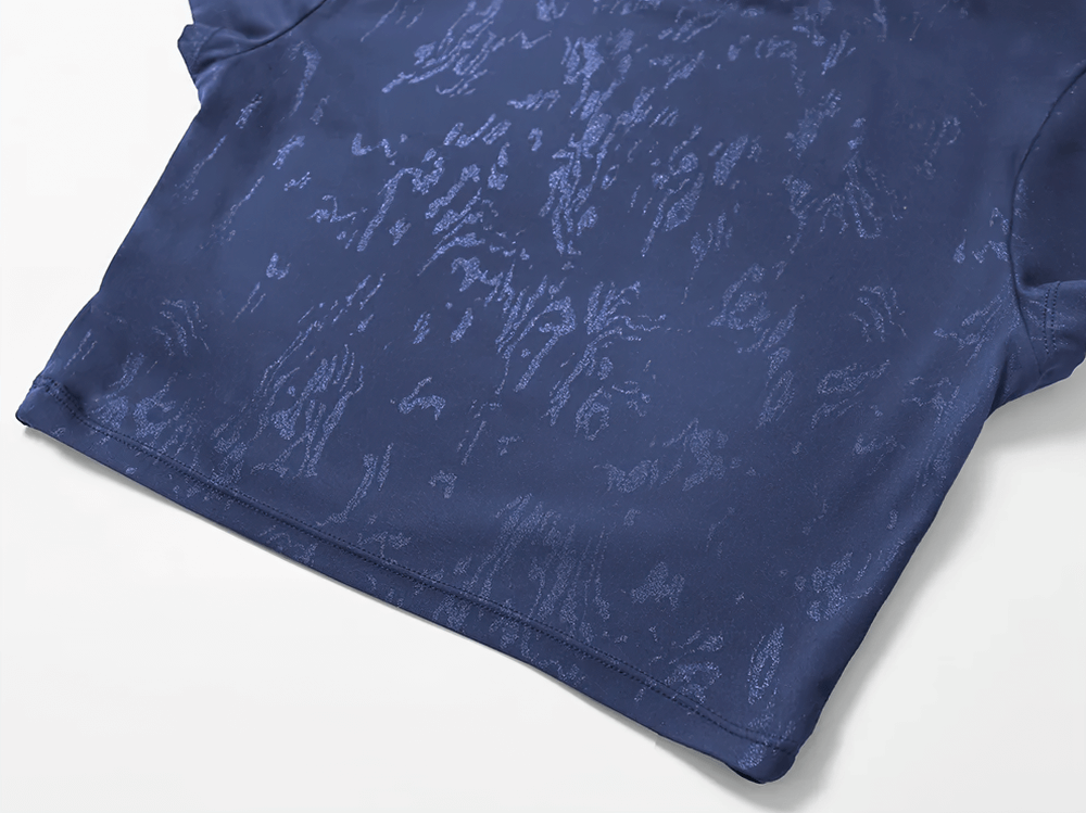 Sleek navy short-sleeve cropped active top with moisture-wicking fabric for women, perfect for gym and athleisure wear, SF2424.