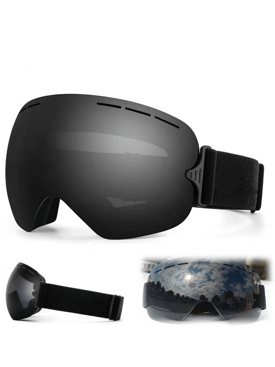 Sleek anti-fog ski goggles with UV400 protection, frameless design, and adjustable strap for snowboarding and skiing.