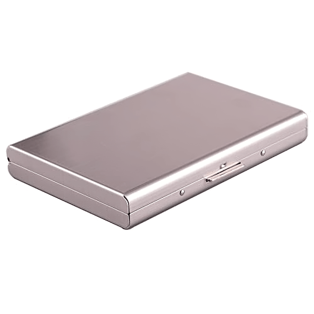 Sleek stainless steel card holder with secure buckle, SF2677. Lightweight and elegant steel wallet for organized card storage.