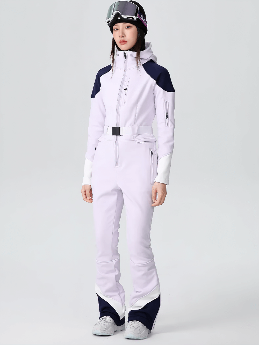 Sleek Women's Two-Tone Ski Suit SF2467 in Pastel, featuring adjustable straps for winter sports enthusiasts.