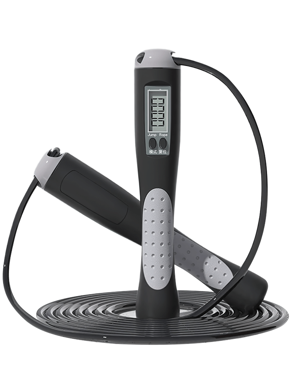 Smart calorie count jump rope SF3196 with LCD display for tracking jumps and calories, featuring adjustable rope and non-slip handle.