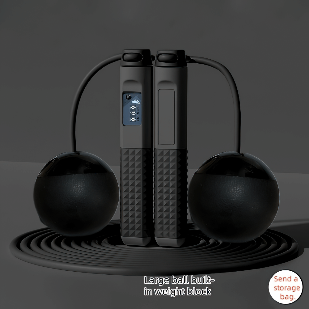 Smart jump rope SF2793 with digital counter, weighted blocks, and storage bag on display, perfect for cardio and strength workouts.