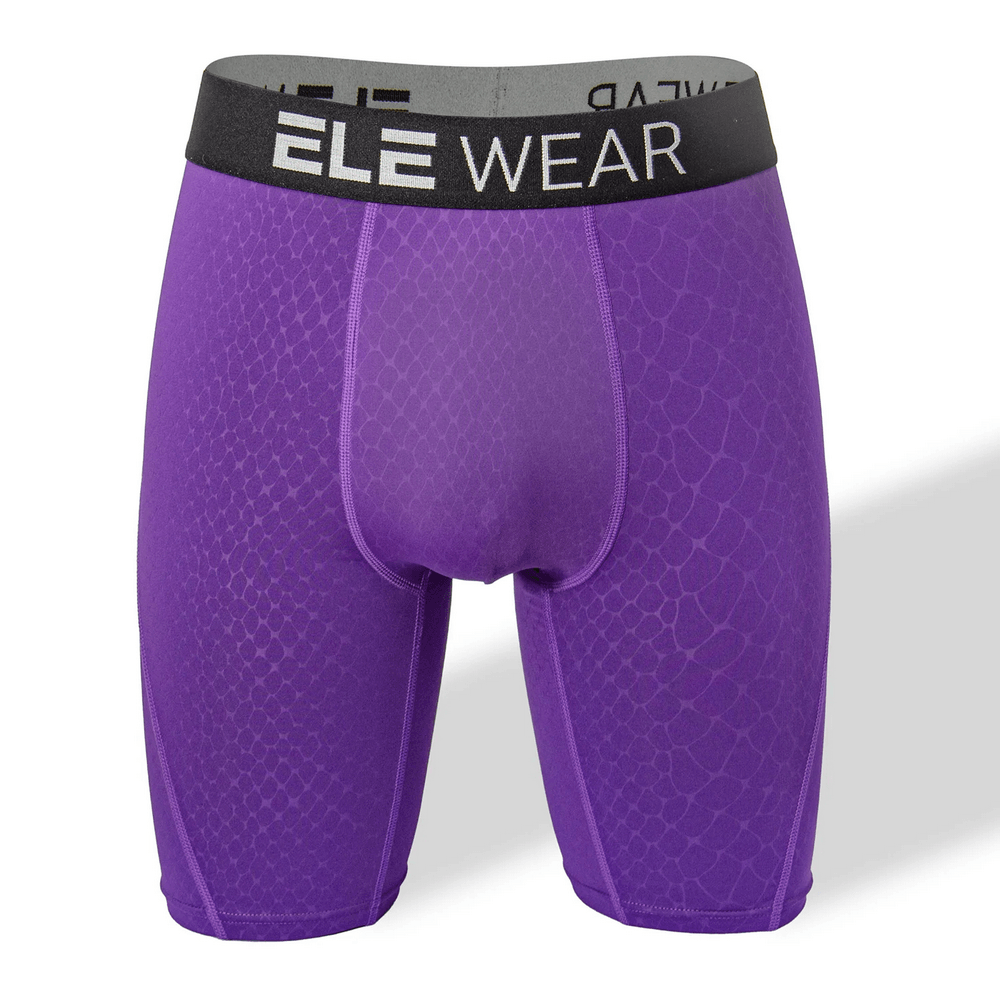 Snake Print Textured Long Boxer Briefs for Men - SF4747 in bold purple reptile pattern design.