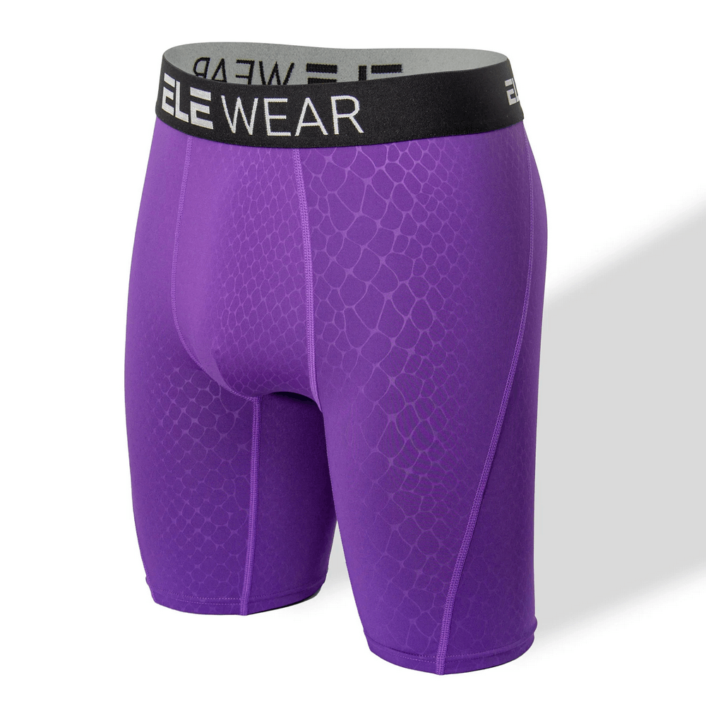 Snake Print Textured Long Boxer Briefs for Men - SF4747 in vibrant purple with stylish elastic waistband.