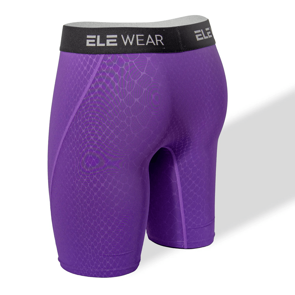 Snake Print Textured Long Boxer Briefs for Men - SF4747 in vibrant purple with reptile pattern and contrast waistband.