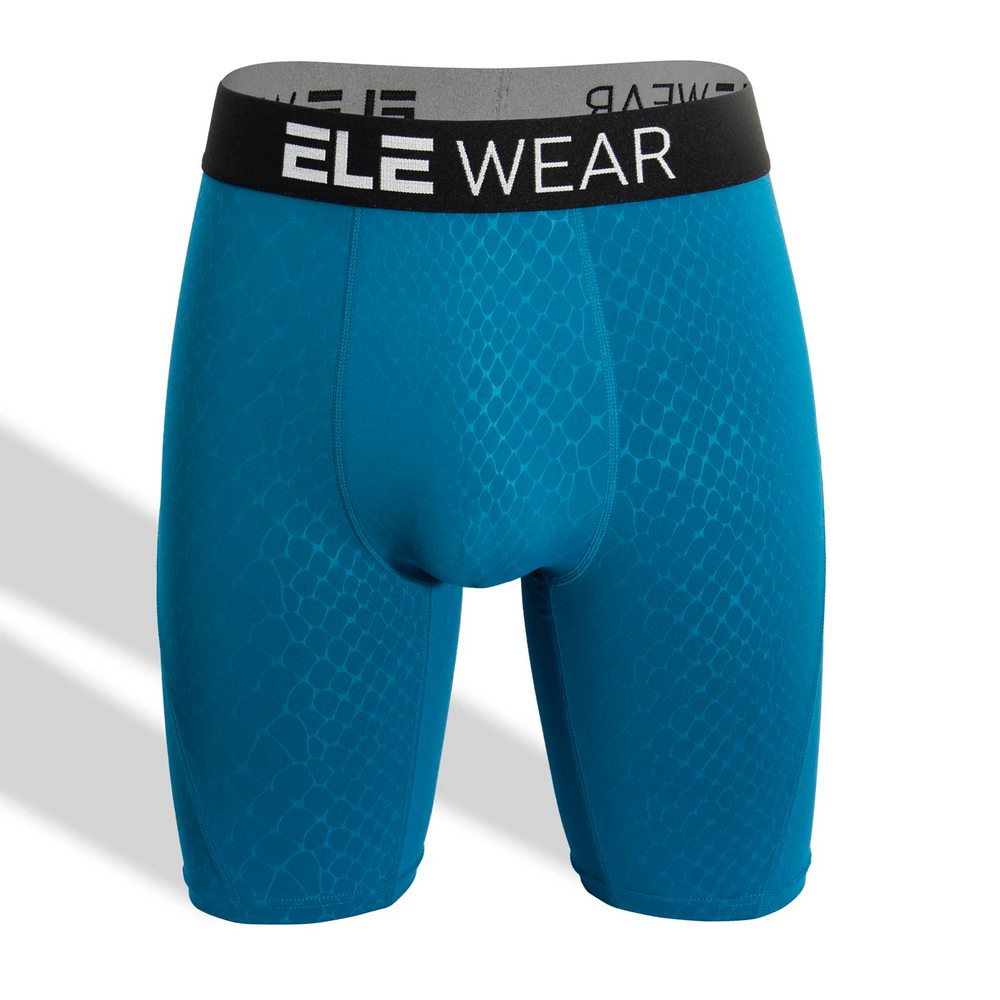 Snake Print Textured Long Boxer Briefs for Men - SF4747 in blue with contrast waistband.