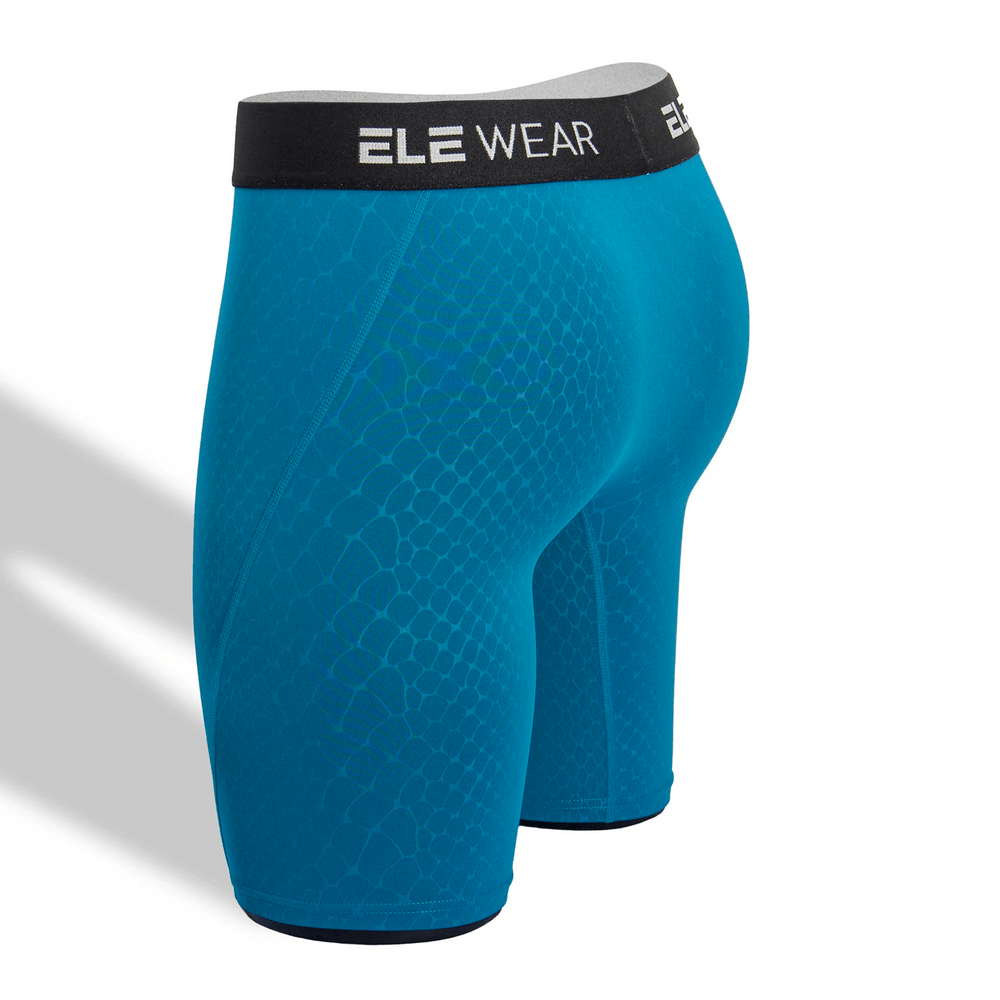 Snake Print Textured Long Boxer Briefs for Men - SF4747 in blue with a reptile pattern design.