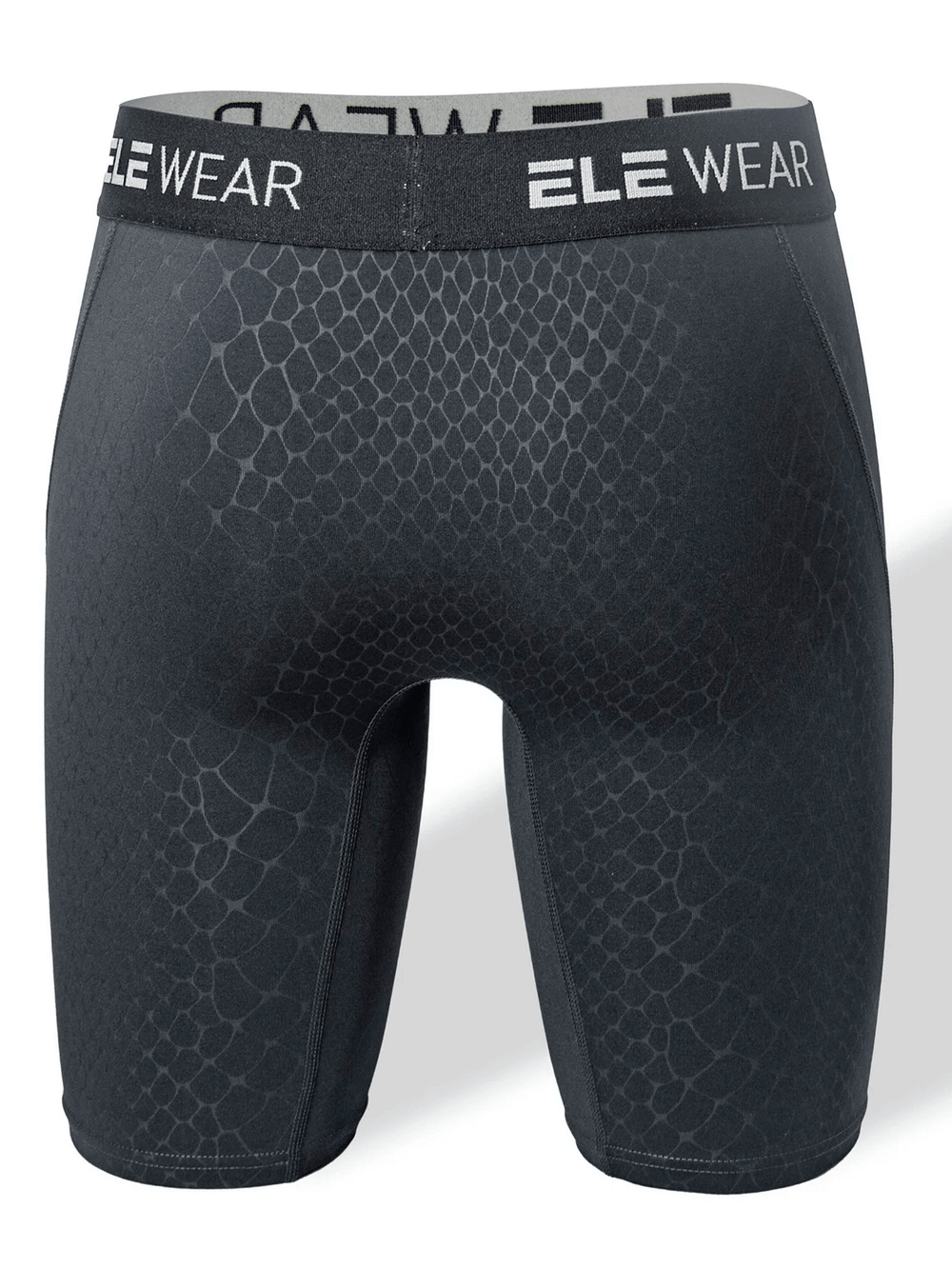 Snake Print Textured Long Boxer Briefs for Men - SF4747 in black with reptile pattern and contrast waistband