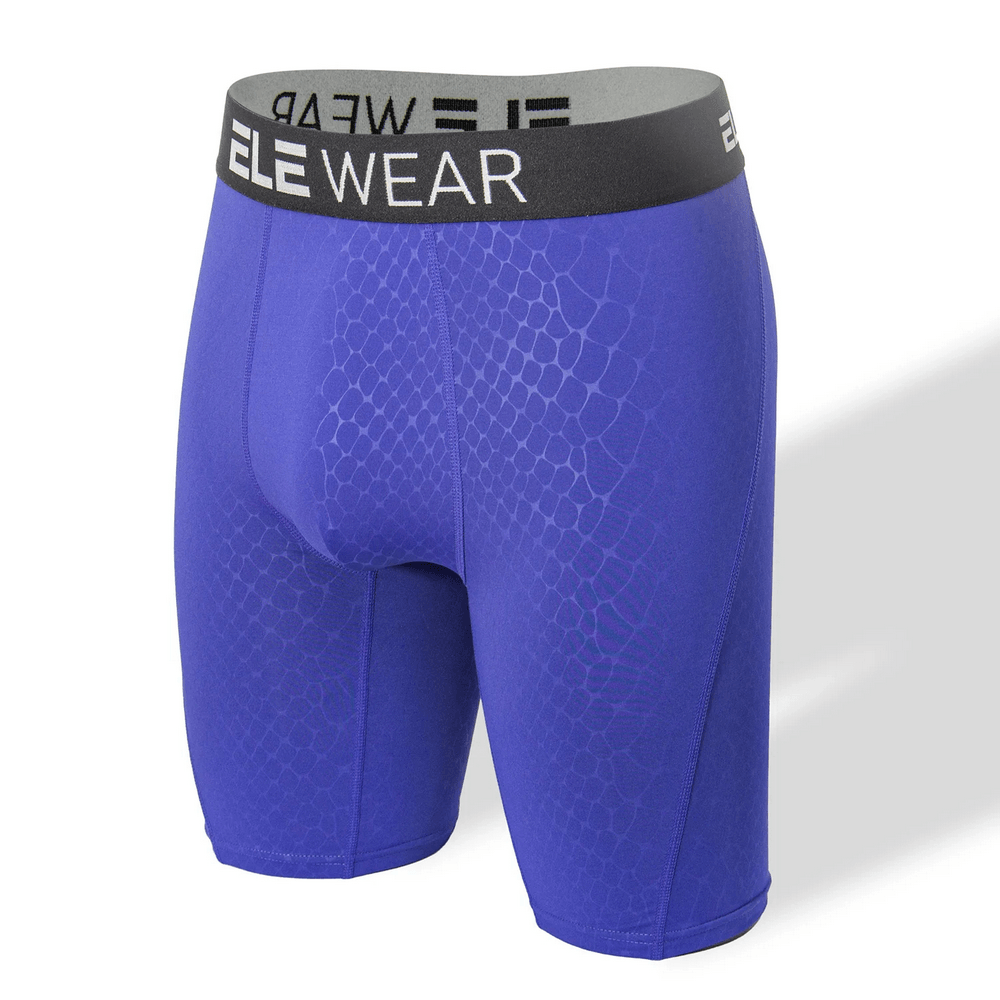 Snake Print Textured Long Boxer Briefs for Men - SF4747 in purple with contrast waistband and reptile pattern.