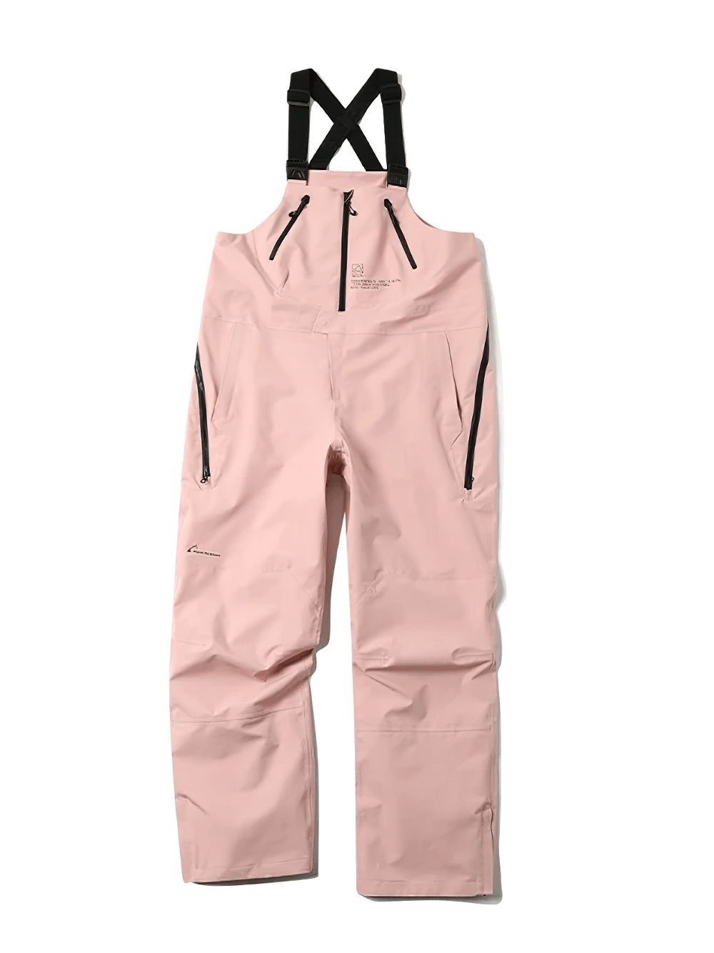 Pink snowboard bib pants with adjustable shoulder straps, waterproof design, and zippered pockets for ultimate protection on the slopes.