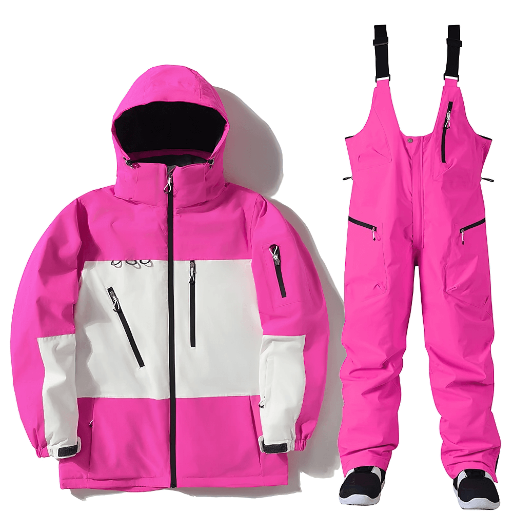 Men's pink snowboard jacket and pants set SF2555, waterproof and windproof, ideal for skiing and outdoor sports.