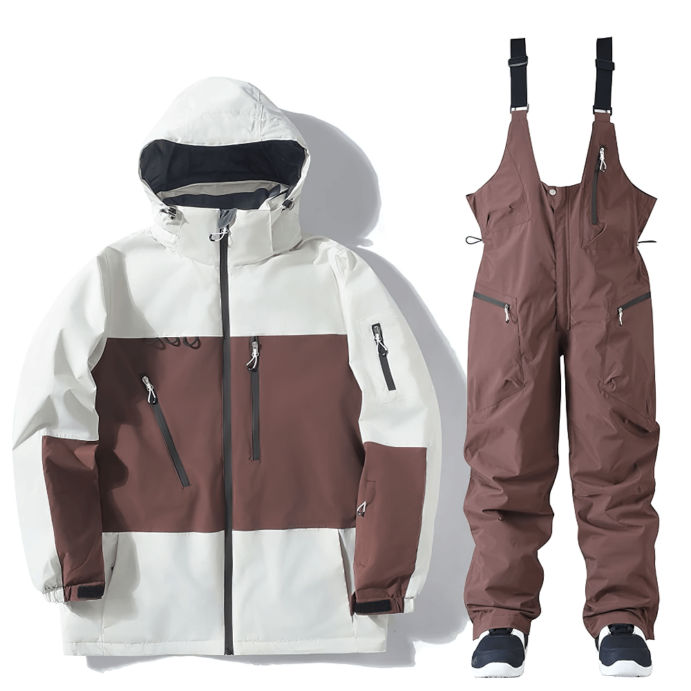 Men's waterproof snowboard jacket and pants set SF2555 for winter sports, featuring windproof design and multiple pockets.