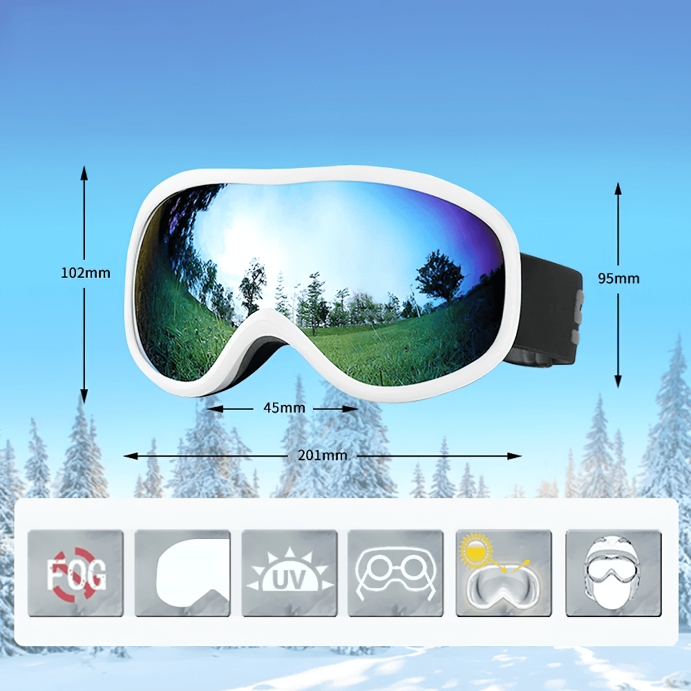 Sleek snowboarding eyewear with multi-color UV lenses, anti-fog ski goggles, black frame, polycarbonate protection, SF2215.