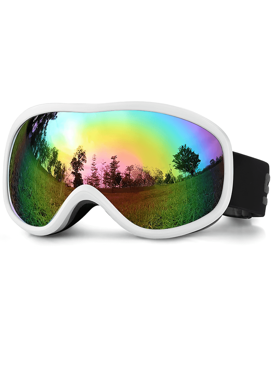 Snowboarding eyewear SF2215 with anti-fog multi-color UV lenses, black frame, polycarbonate, ideal for skiing and snowboarding.